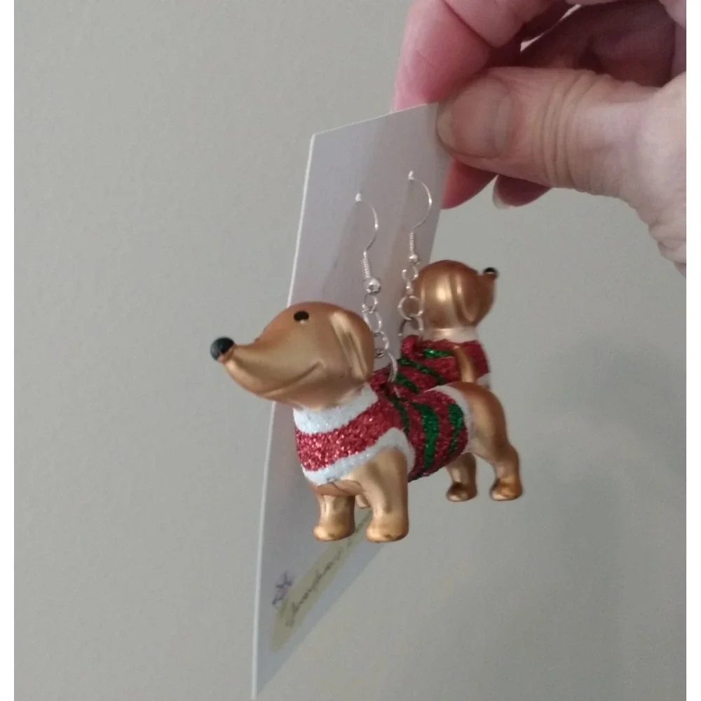Christmas Dachshund Holiday Earrings Sweater Gift Party Bling Jewelry Dog Mom